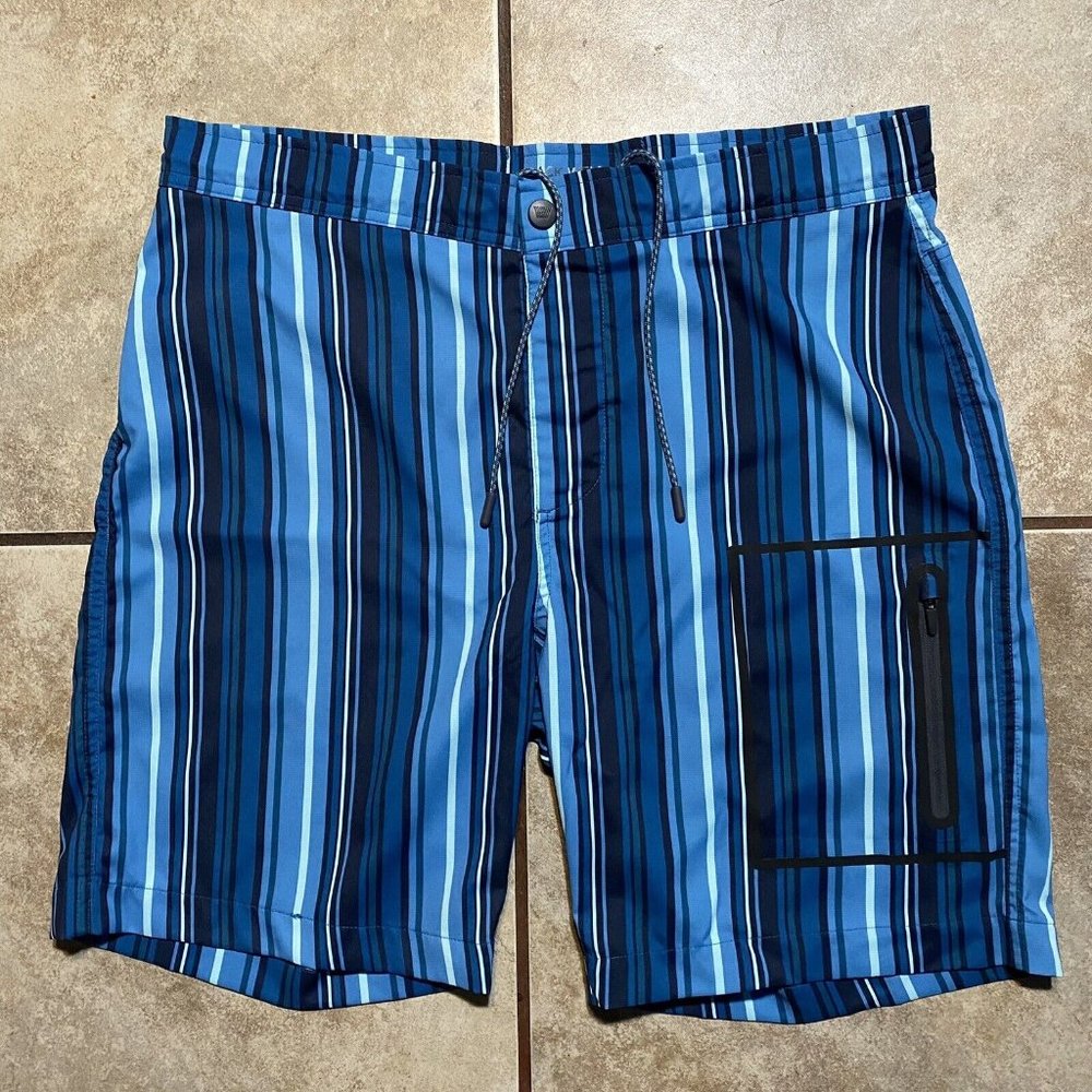 Mack Weldon Men’s Shorts Size 33 Striped Stretch Beach Drawstring Zipper Pockets